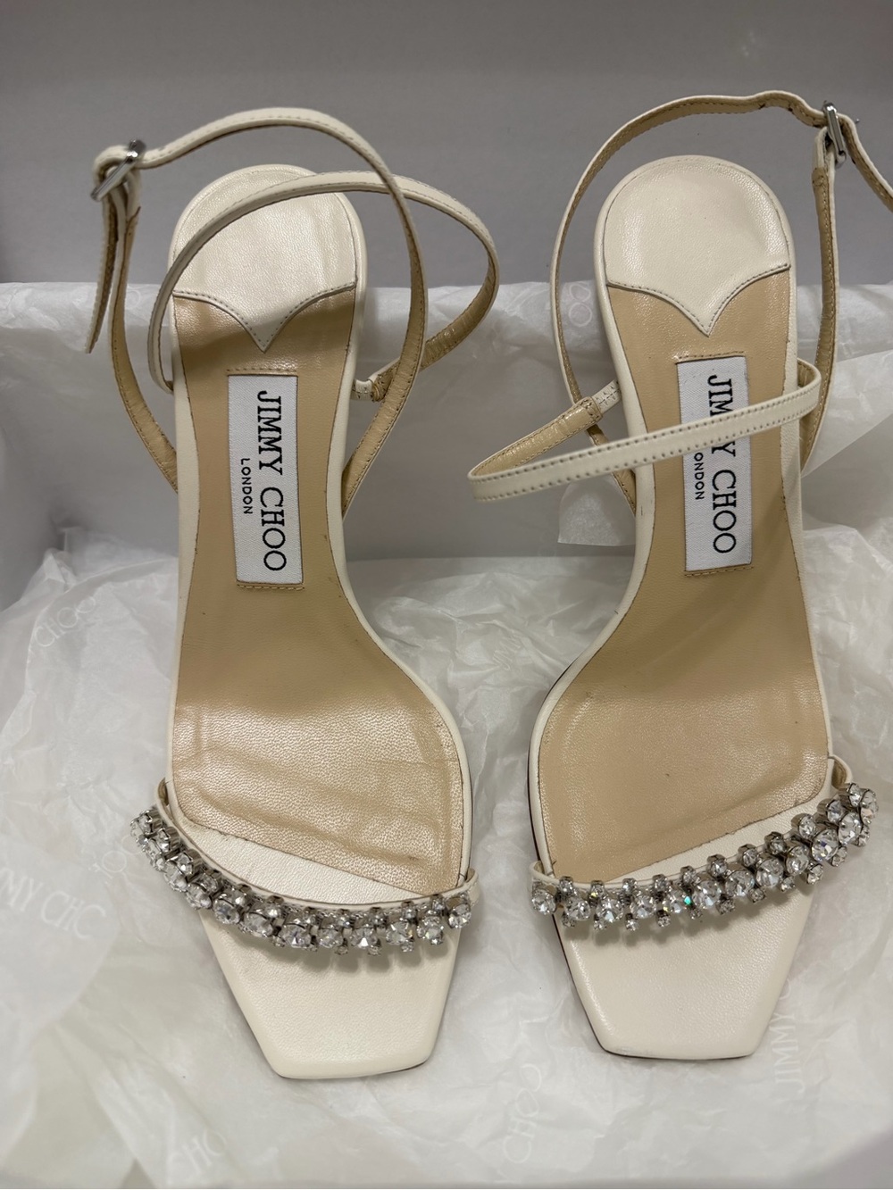 Jimmy Choo Meira 85 Ivory Crystal Embellished Leather Sandals Size
37